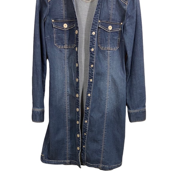 INC LONG BLUE WASH DENIM/JEAN BUTTON-UP COLLARED JACKET, LONG SLEEVED, SIZE 4 - Picture 4 of 8